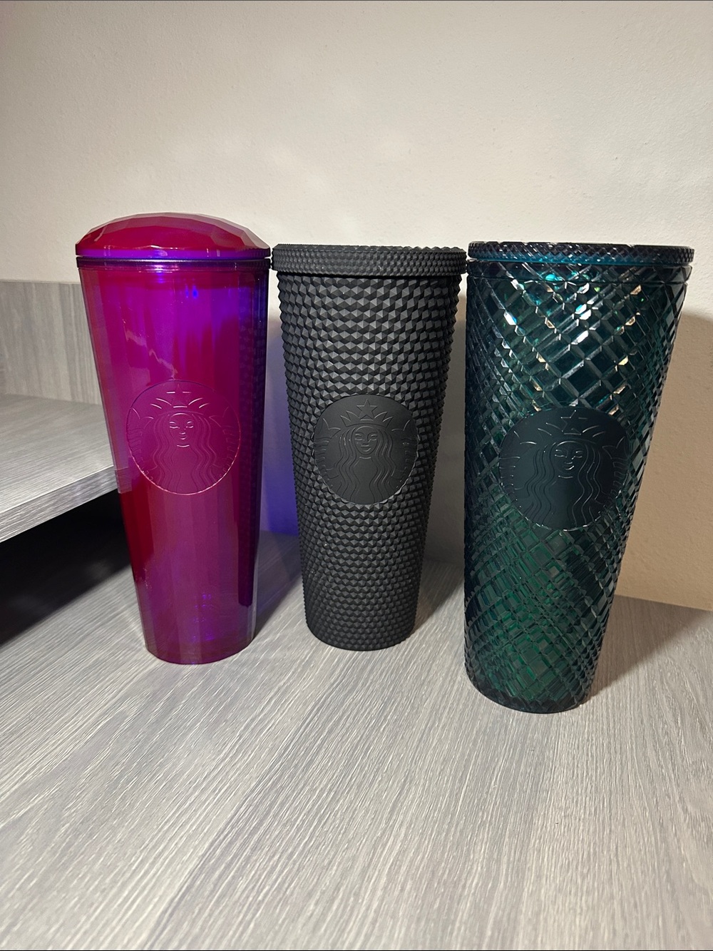Starbucks 24oz Iridescent Purple, Matte Black & Emerald Green Tumblers Trio